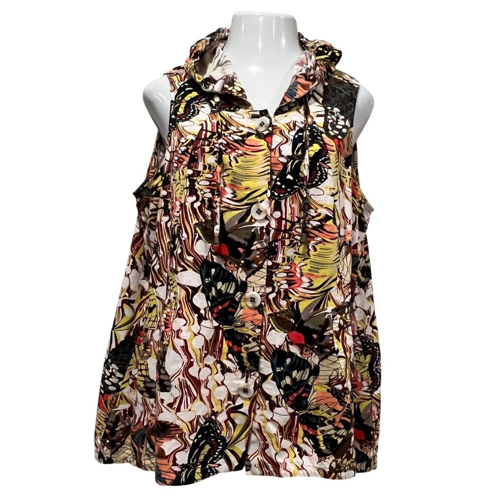 For Cynthia Butterfly Print Sleeveless Hooded Top, 1X